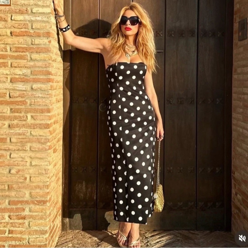 ZARA White Polka Dot Strapless Dress